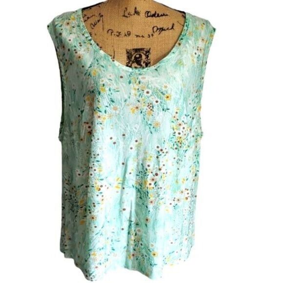 Vintage Tops - Vintage 1970s Pastel Green Dainty Floral Tank Top